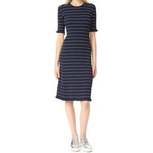 Victoria Victoria Beckham Navy Striped Flounce Trim Dress